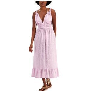Miken Women's Smocked Midi Dress Cover Up Swimsuit Purple Size XS New